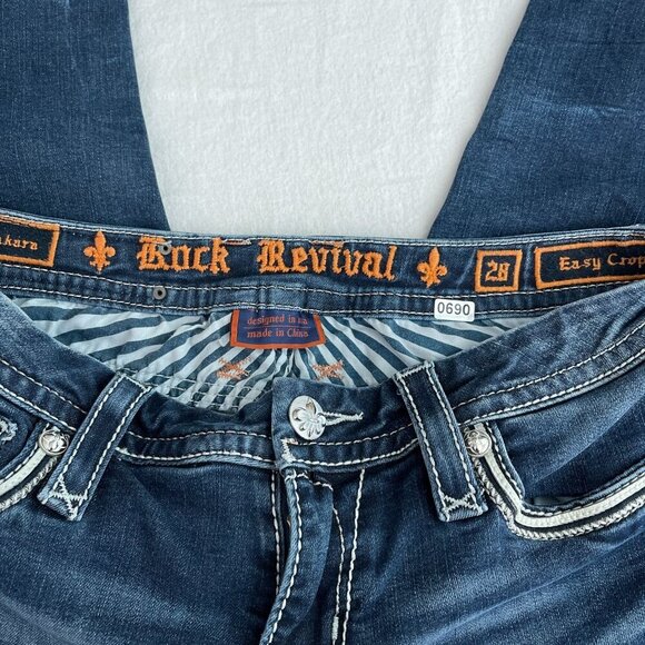 Rock Revival Sukara Easy Crop Jeans Med-Wash Denim Embroidered‎ Pockets Women 28 - Picture 8 of 16